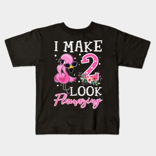 Kids I Make 2 Look Flamazing Flamingo Birthday Kids T-Shirt